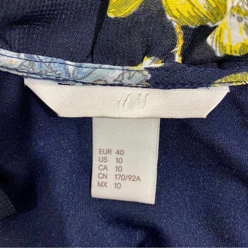 H&M Navy and Yellow Floral Mini Dress - Size 10